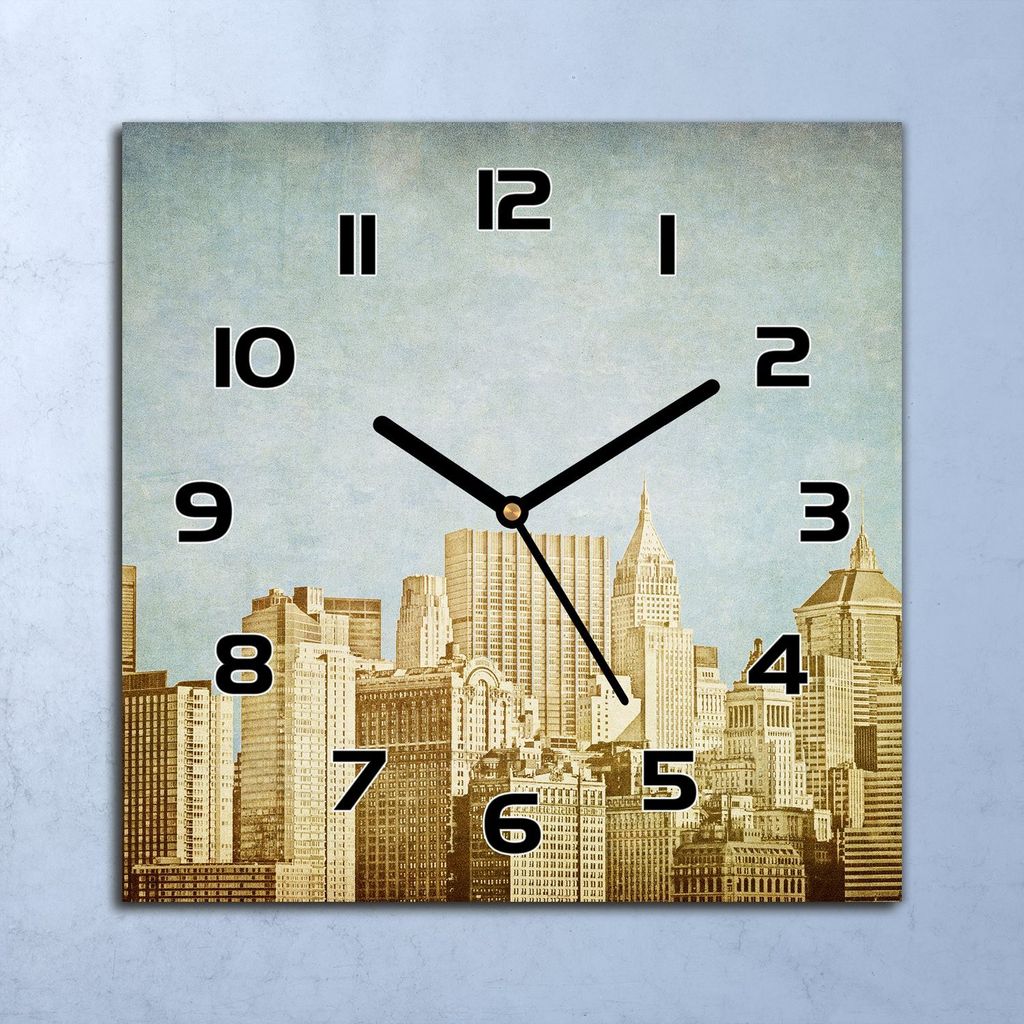 Wanduhr Echt-Glas-Küchenuhr Wolkenkratzer Stadt Quarz 30x30 Deko Bilder