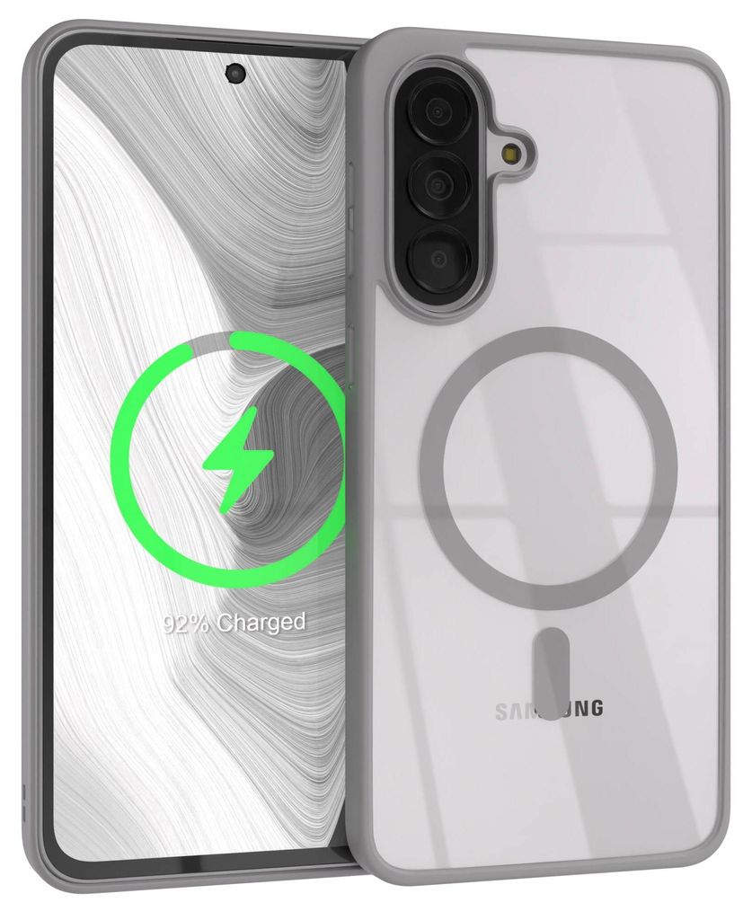 EAZY CASE Clear MagSafe Case für Samsung Galaxy A37, Qi-Charging, Silikon mit Kameraschutz, Bumper Case in Grau