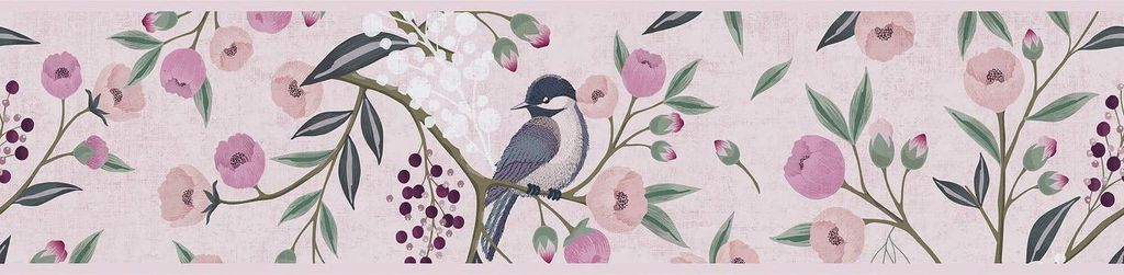 Profhome 771371-GU Kinder Tapete Vogelmuster matt rosa pink grün grau 5 m