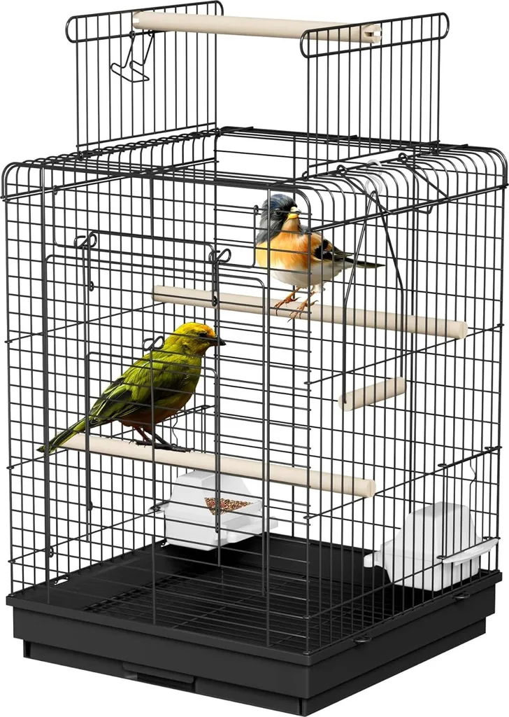 Cage perroquet toit ouvrant et perchoir Volière Noir 40x40x72 cm