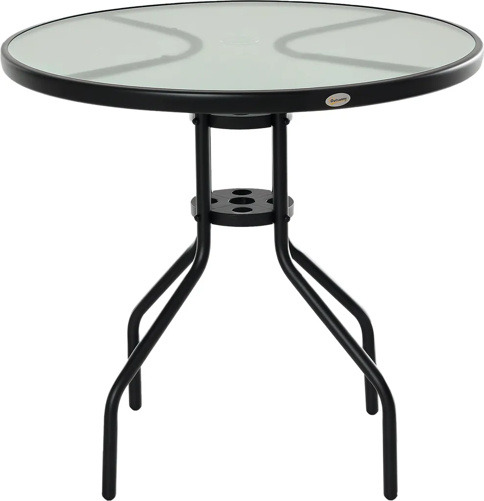 Table de jardin pour repas d'été ronde 80 cm avec support de parasol