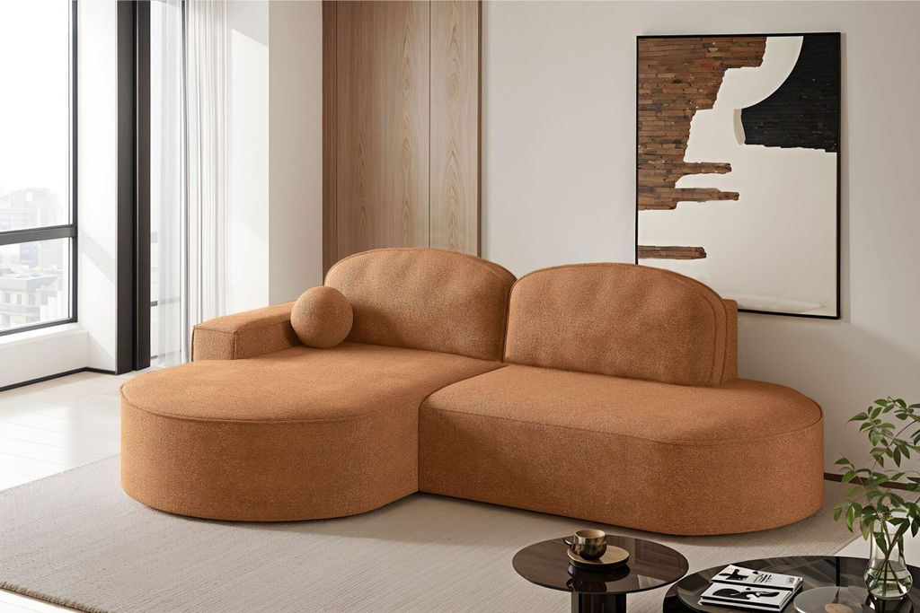 Kaiser Möbel Ecksofa mit Schlaffunktion und Bettkasten Modena Runden stoff Arena Orange Links