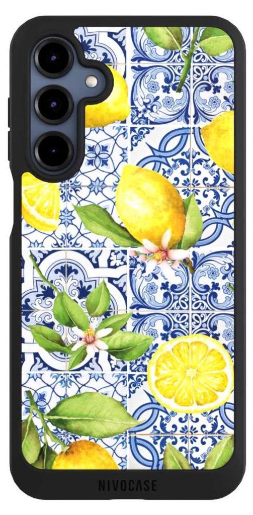 NIVOCASE Handyhülle für Samsung Galaxy A16 5G Hülle NIVOpure Case Schwarz Griechenland Muster Zitrone