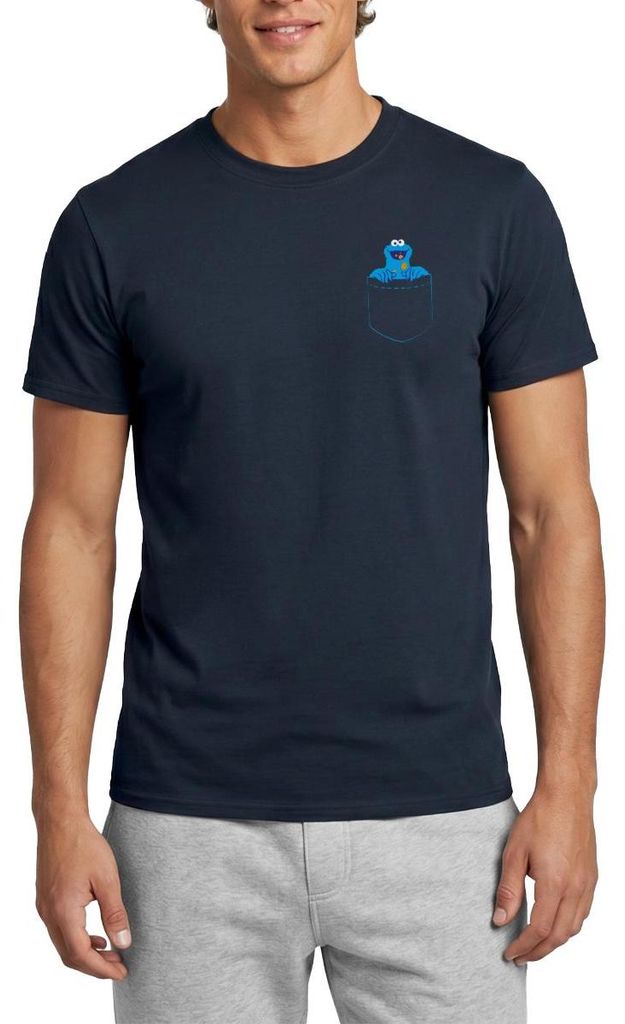 Spreadshirt Sesamstraße Krümelmonster In A Pocket Brusttasche Männer T-Shirt, M, Navy