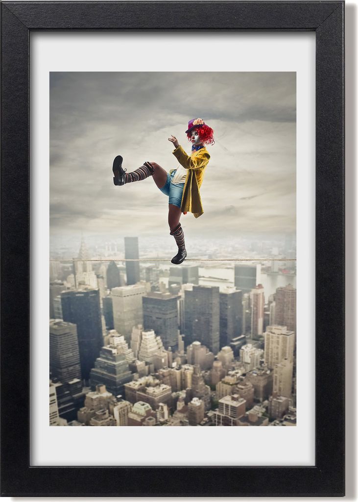 Bild 20x30 MDF-Rahmen, Wandkunst Clown an einem Seil