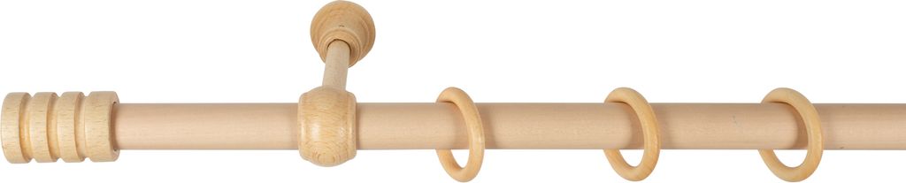 SN Deco - Stilgarnitur Gardinenstange Vorhangstange Pisa, Holz, 28 mm, 1-Lauf, Komplettset mit Ringen, Farbe Natur, 540 cm (3x180 cm)