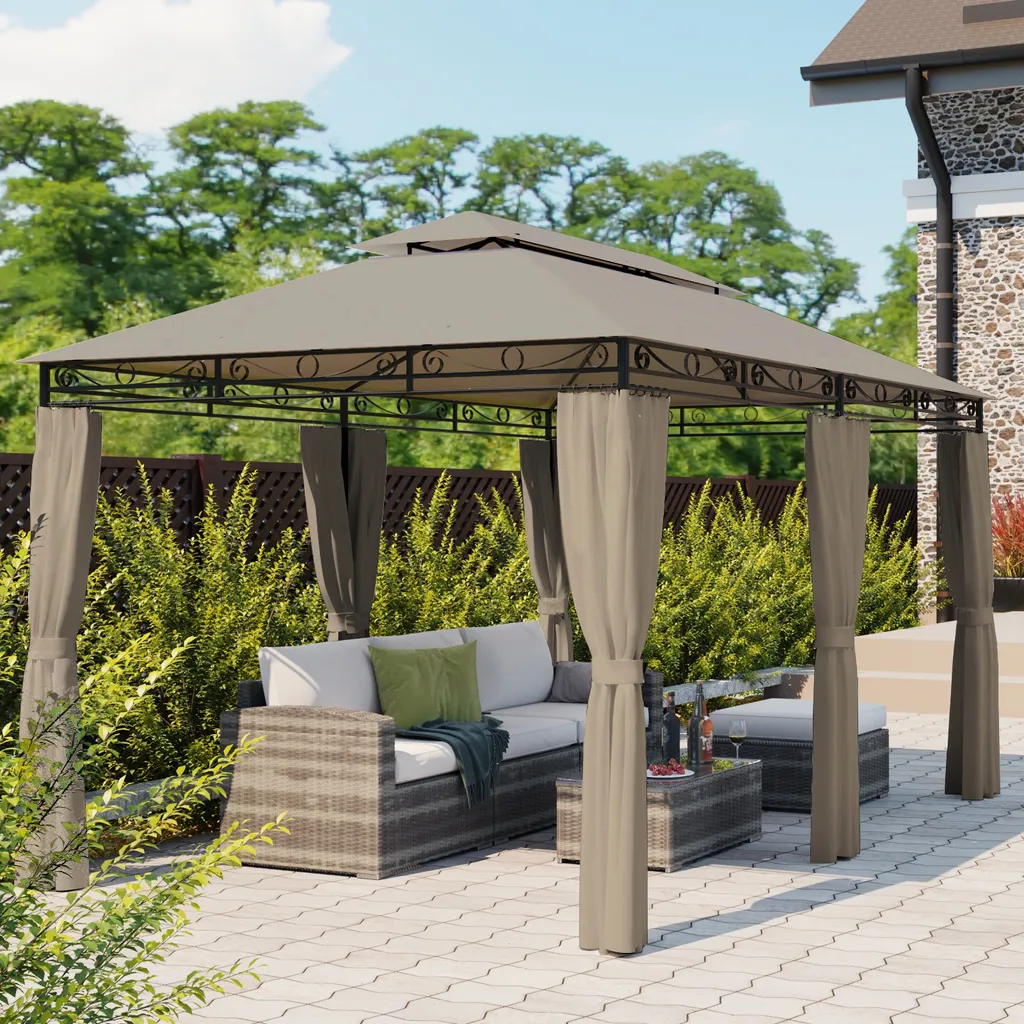 Tonnelle de jardin 3x4m avec structure métallique robuste étanche Kaki