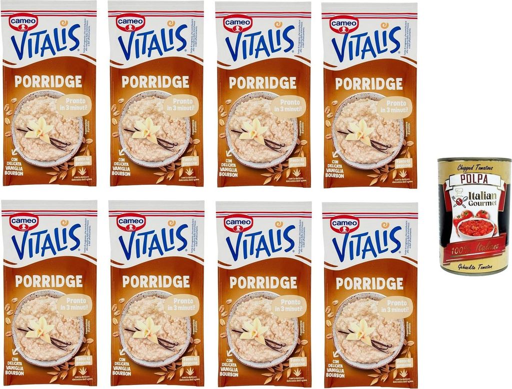 C. Vitalis Classic Porridge mit Haferflocken und zarter Bourbon-Vanille 8x 54g+ Italian Gourmet polpa 400g