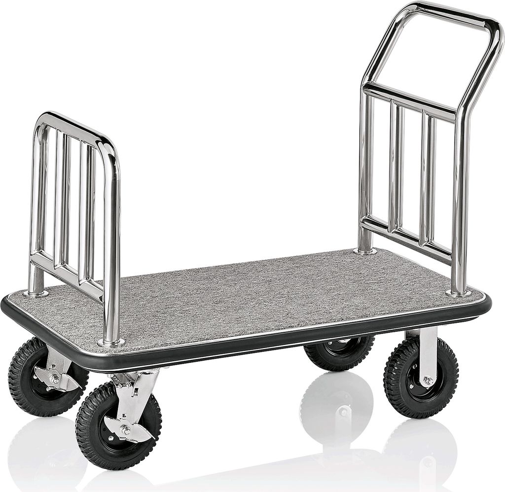 Hotelwagen / Gepäckwagen, Silberfarben / grauer Teppich, 113x61,5x98 cm