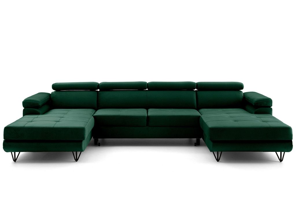 NEXT COLLECTION Ecksofa NORIS U Verstellbare Kopfstützen, mit Schalffunktion, mit Bettkasten, elegante Nähte, hohe Metallfüße, GRÜN,