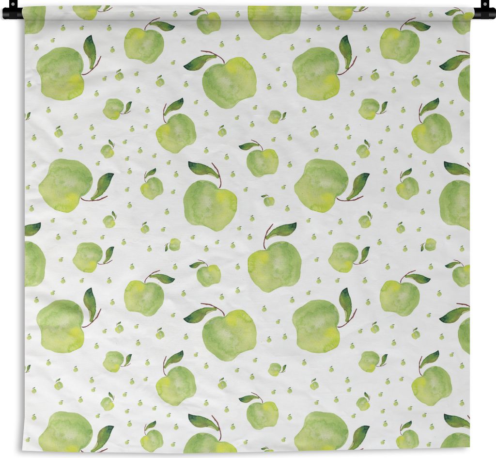 MuchoWow Wandteppich Wandbehang Äpfel - Grün - Weiß 150x150 cm Tapisserie Dekoration Wandtuch - Wohnaccessoires - Modernes