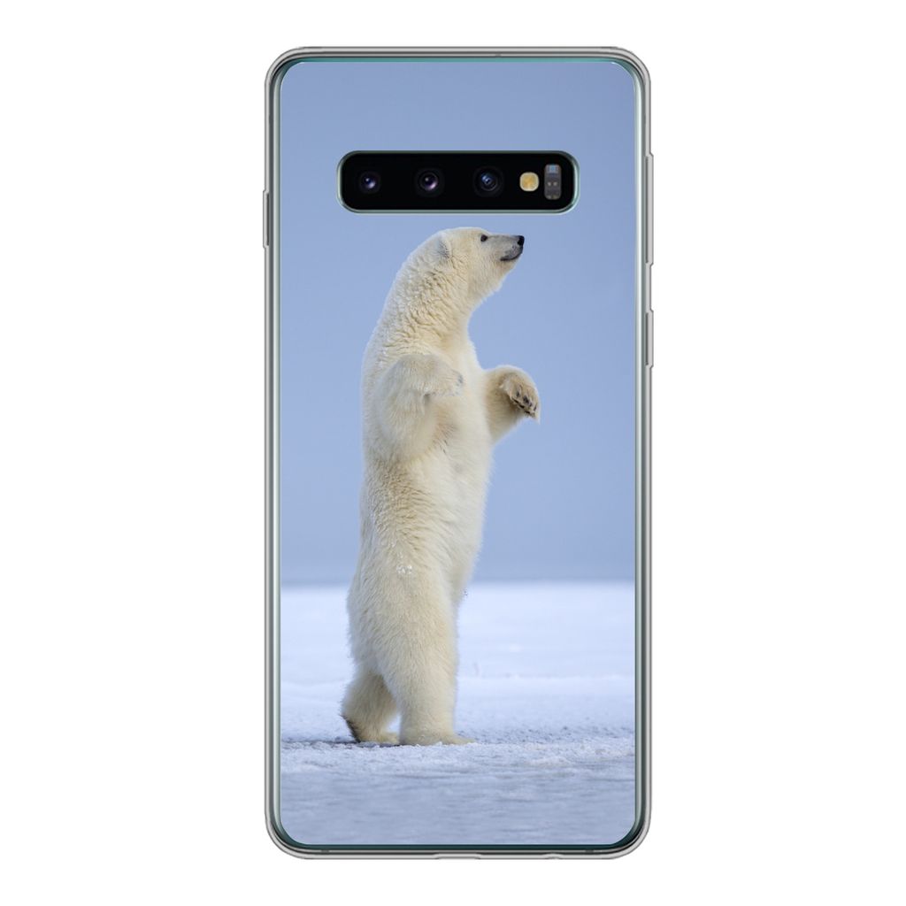 MuchoWow Handyhülle Schutzhülle Hülle für Samsung Galaxy S10 Eisbär - Lustig - Schnee - Kinder - Jungen - Mädchen - Kind Silikon Softcase H...