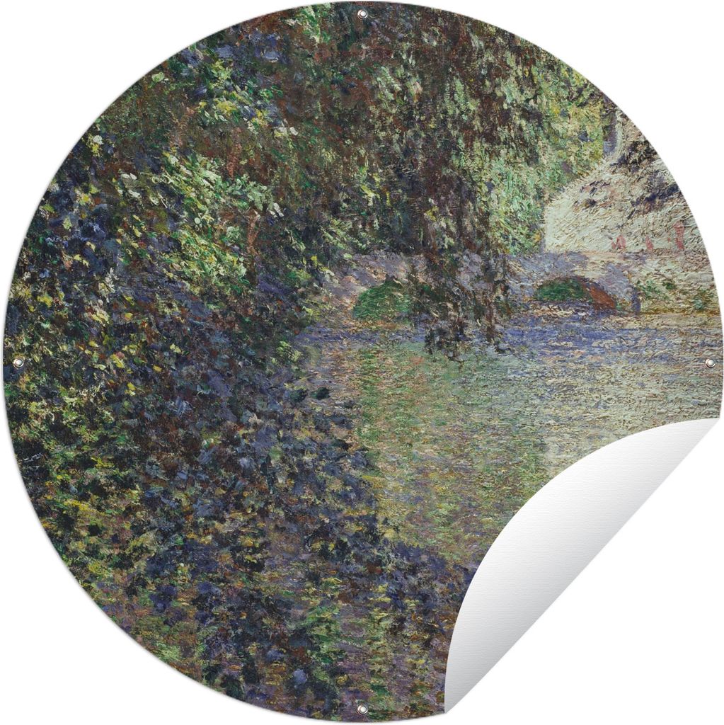 MuchoWow Gartenposter Outdoor-Poster Rund Wassermühle bei Limetz - Gemälde von Claude Monet Ø 90 cm Gartendeko Rundes Poster draußen