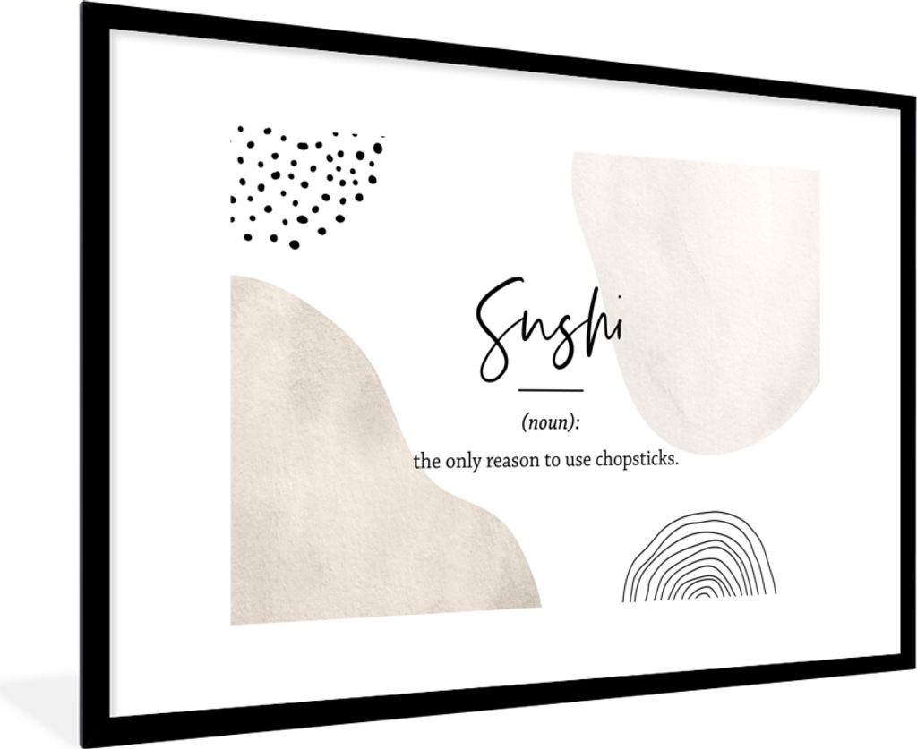 MuchoWow Gerahmtes Poster Sprichwörter - Sushi - Wörterbuch - Zitate - Sushi-Definition 90x60 cm - Poster mit Schwarzem Bilderrahmen Wandposter...