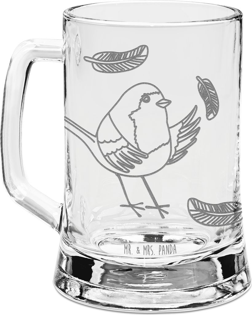 Mr. & Mrs. Panda Krug Rotkehlchen Federn - Transparent - Geschenk, Humpen, Gravur Bierkrug, fliegen, Spruch Mut, Mit, Seidel, Vogel, Motivation Spr...