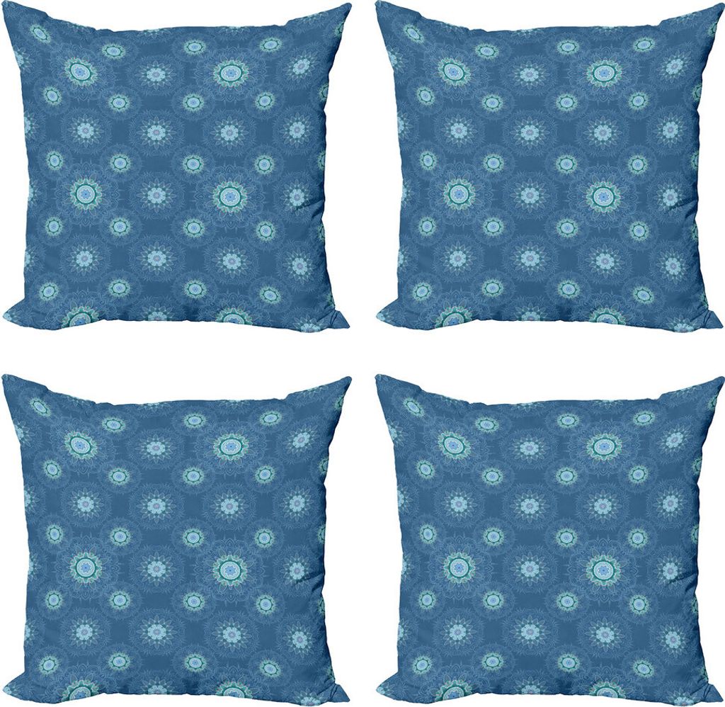 ABAKUHAUS Blauer Mandala Kissenbezug Set (4 Stück), Filigrane Blumenmotiv, Moderner Doppelseitiger Digitaldruck, 50 cm x 50 cm, Baby Blue und Mult...