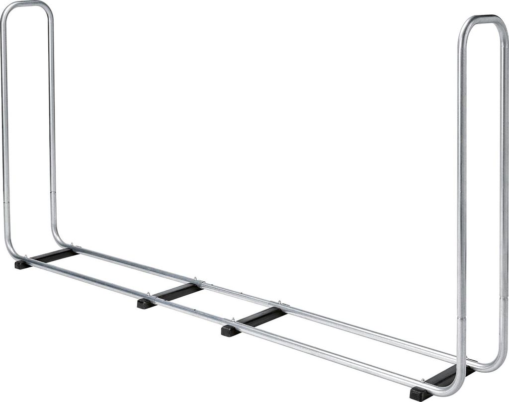 A metal firewood rack on a white background.
