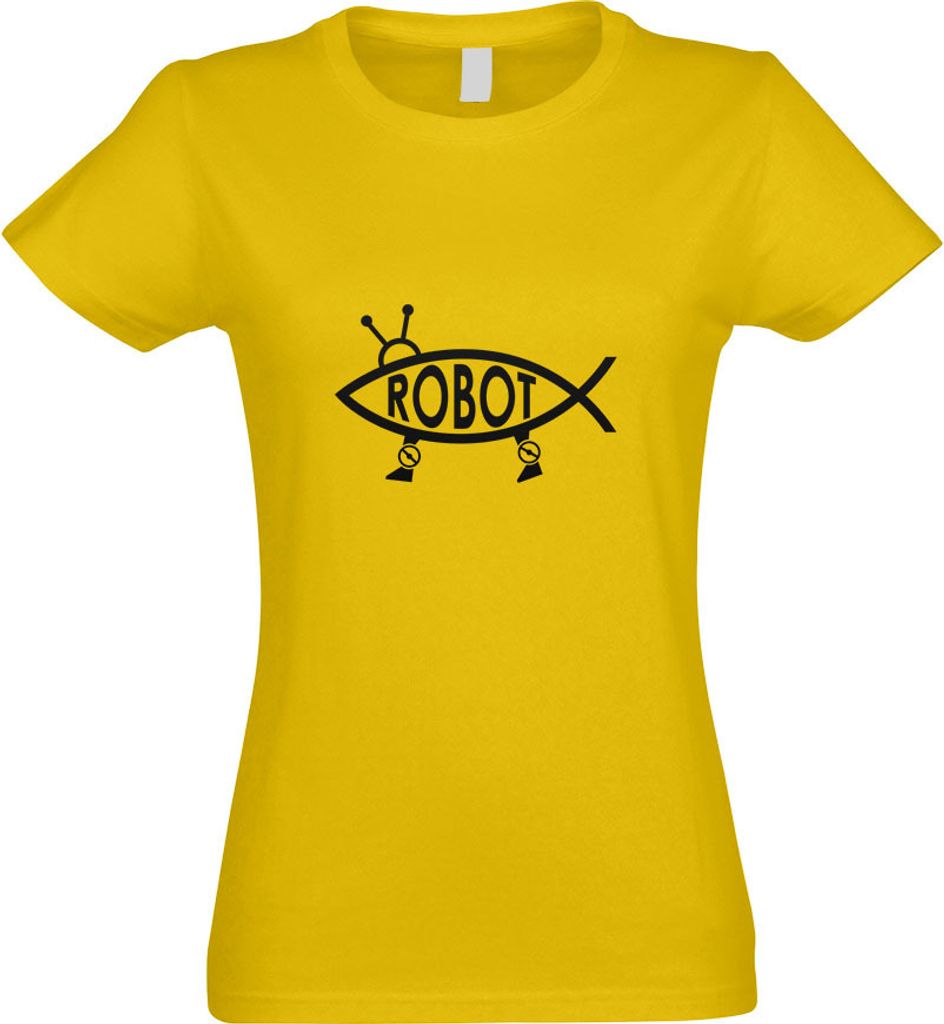 Kiwistar - T-Shirt tailliert - Damen - gelb - Robot Fisch - mit Motiv Bedruckt - Funshirt Design - Sport - Freizeit - Damen - XL