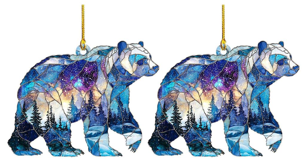 1/2/3/4/5 Stück Weihnachts-Acryl-Eisbär-Hängedekoration für Auto-Rückspiegel, Weihnachtsbaum, 2D-flaches Buntglas-Bären-Hängeornament, Weihn...