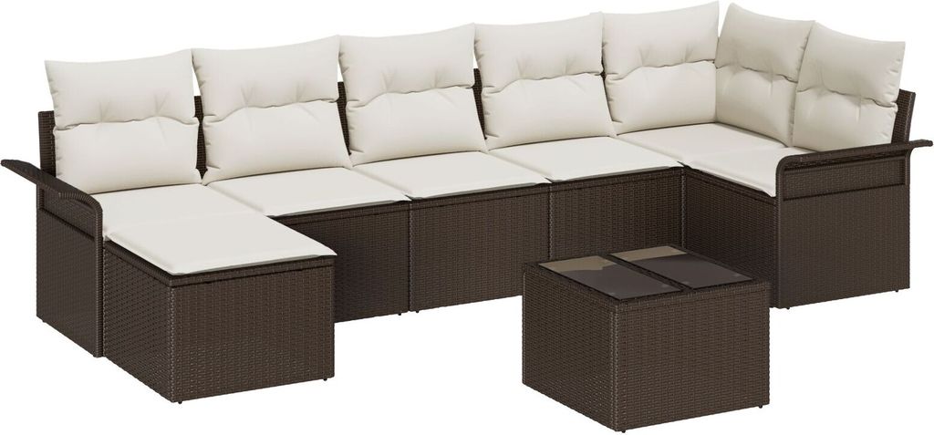 Möbel 7-teiliges Garten-Sofa-Set mit Kissen Grau Poly-Rattan, 2-Sitzer Garten-Sofa mit Stauraum & Kissen Braun Poly-Rattan - Gartensofas 3354127