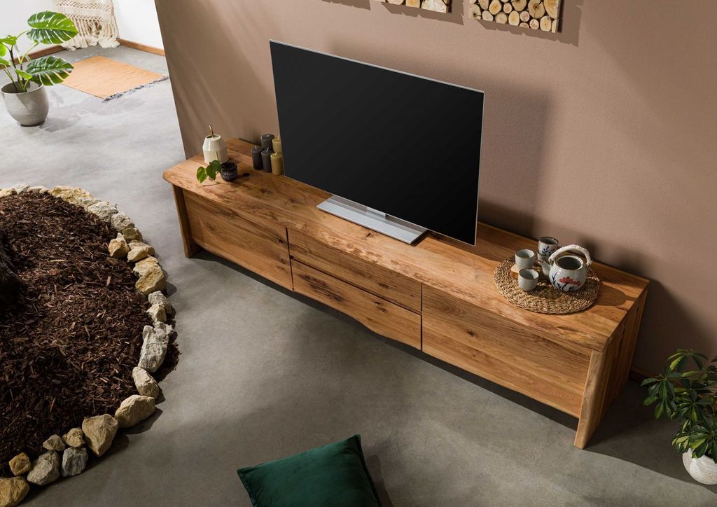 MASSIVMOEBEL24 TV-Board Wildeiche 220x45x50 natur geölt PURE OAK #704