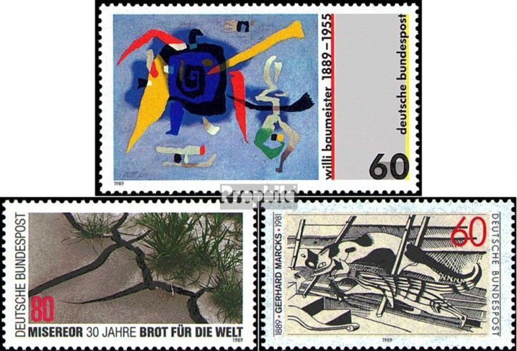 Briefmarken BRD (BR.Deutschland) 1989 Mi 1403,1404,1410 (kompl.Ausgaben) gestempelt 100.Geburtstag von Baumeister