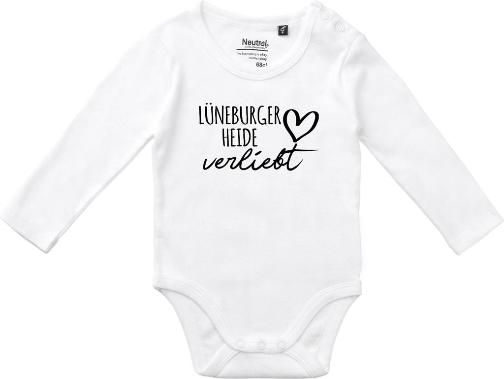 Huuraa Baby Body Lüneburger Heide verliebt 62 White Baumwolle Fairtrade Langarmbody Geschenkidee