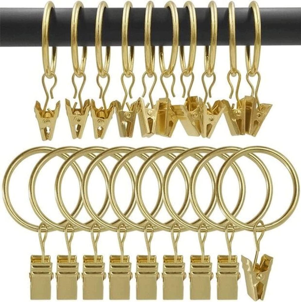 30 Stück Vorhangringe, Golden Vorhang Clips Ringe, Rostfrei Gardinenhaken Vorhang Hängend Ringe, Vorhanghaken Gardinenringe mit Ösen von Gardine...