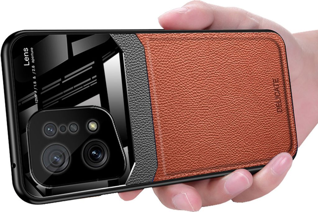 OPPO Find X5 Pro Hülle, TPU Stossfest Anti-rutsch Leder Glas Len Hybrid Schutzhülle für OPPO Find X5 Pro Braun