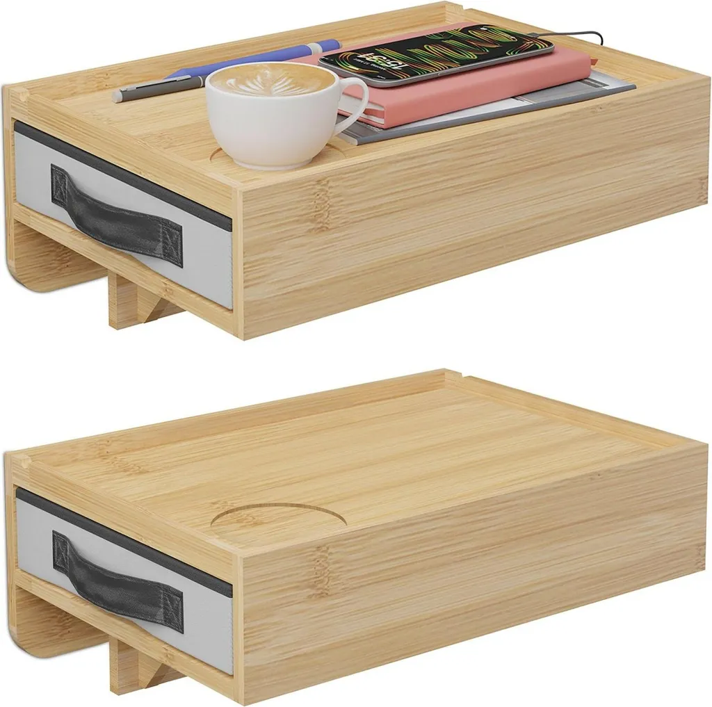 Étagère de lit clipsable en bambou lot de 2 avec tiroir de rangement