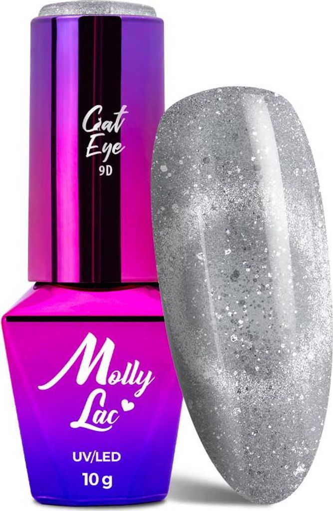 Magnetischer Hybrid-Nagellack mit Katzenaugen-Effekt Cat Eye Foxy Eyes Silver Grey MollyLac 10g Nr. 550