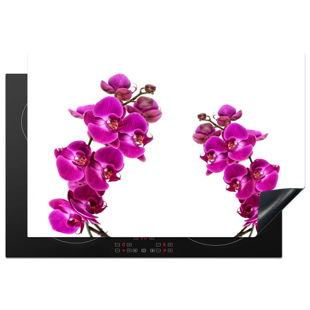 KitchenYeah Herdabdeckplatte Orchidee - Blumen - Rosa - Weiß , 76x51cm, Küche Deko, Glaskeramikkochfeld Herdabdeckung, Abdeckplatte fùr Kochfeld