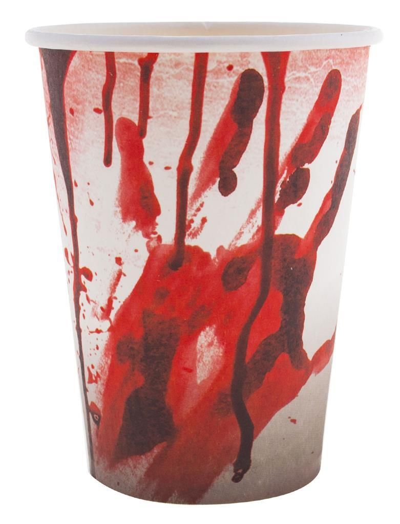 Blutige Trinkbecher aus Pappe - 8 Stück | Halloween Produktbild 