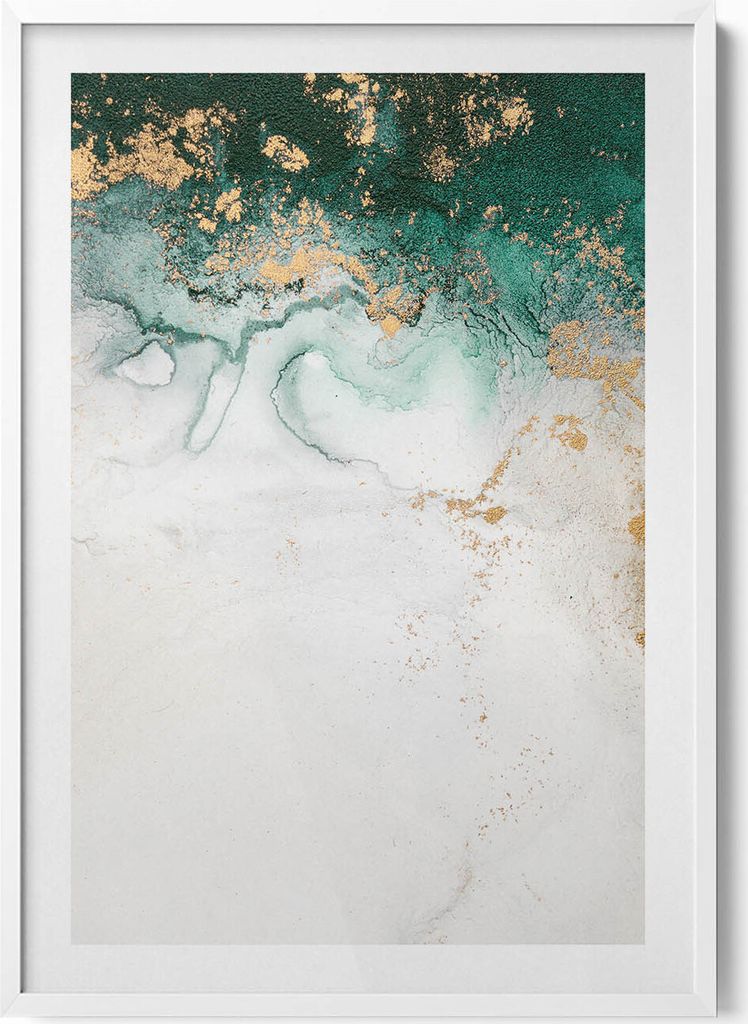 Abstrakte Komposition mit Gold– Wandbild mit Rahmen – Gerahmtes Bild – Wanddekoration – 70x100 cm – Weiß Rahmen