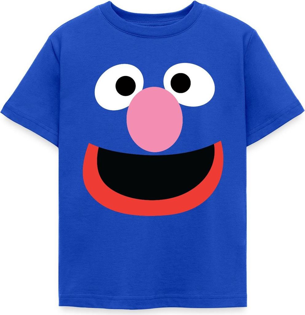 Spreadshirt Sesamstraße Grobi Gesicht Karneval Kinder T-Shirt, 110/116 (5-6 Jahre), Royalblau
