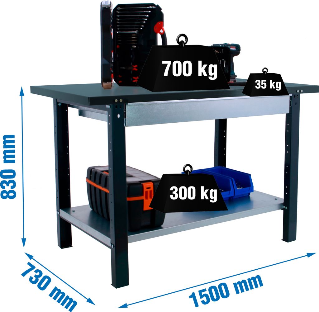 Werkbank SIMONWORK BT6L PRO METAL 1BOX 1500 ANTHRAZIT mit Parafuser