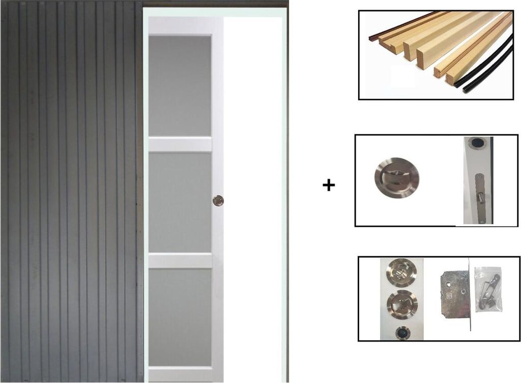 Porte Coulissante Kenya Blanc Vitree H204 x L73 + SYSTEME Image du produit 