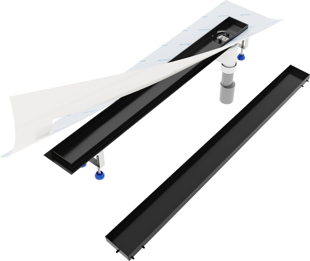 Aquabad SDS Schwarzmatte Duschrinne 80cm mit befliesbarer Blende, Ablauf Senkrecht Seitlich