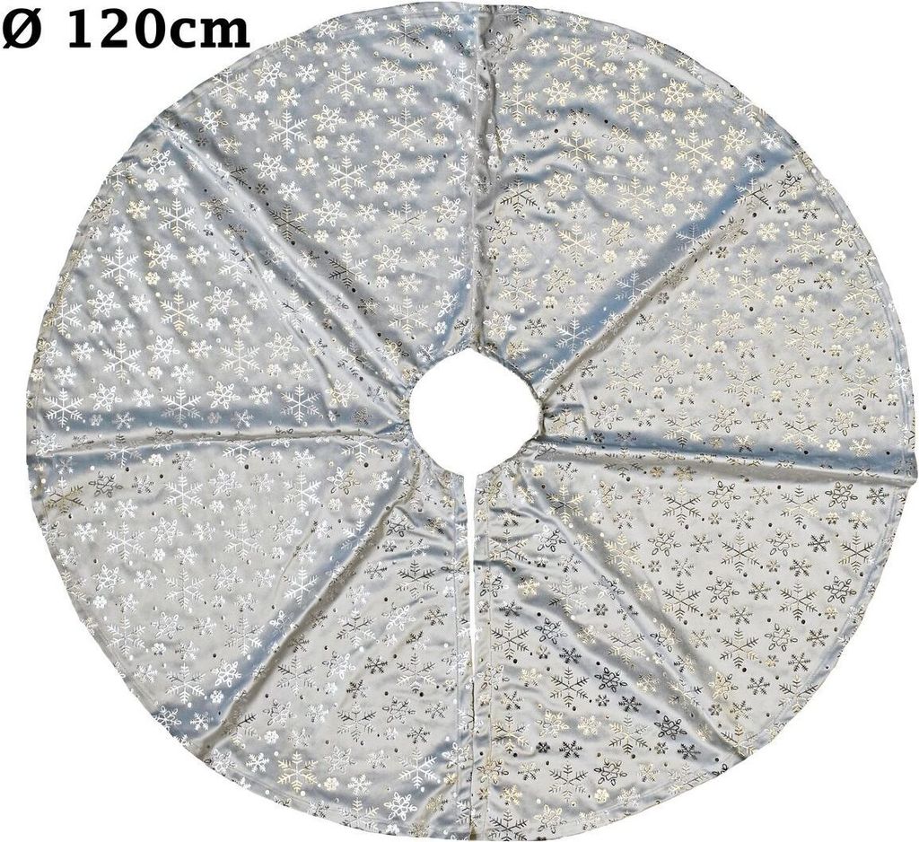 Kuschlige Christbaumdecke Rund Ø 120cm Weihnachtsbaumdecke Weihnachtsbaum Decke Tannenbaum Unterlage, Farbe:Silber / Schneeflocke