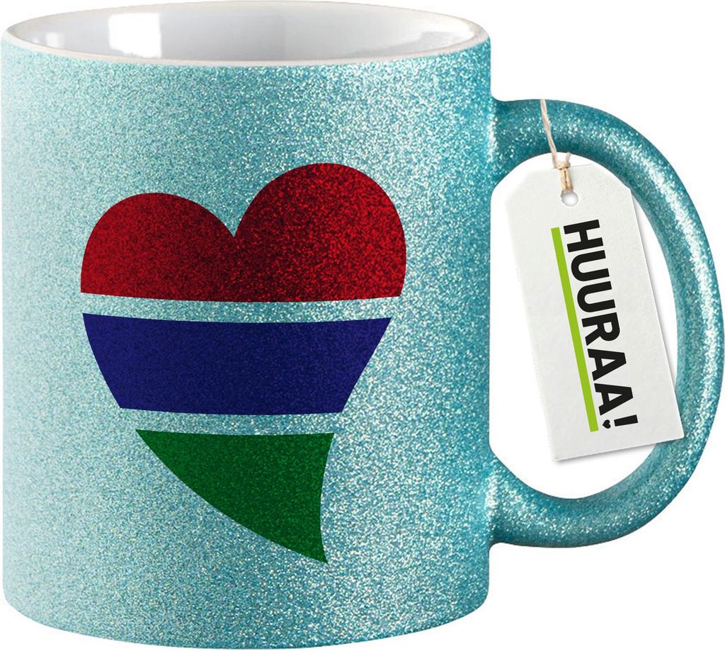Huuraa Glitzertasse Gambia Flagge Herz 330ml Blau Keramik Kaffeebecher Geschenkidee
