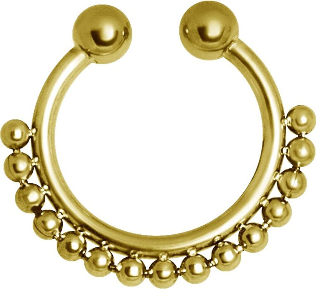 Karisma Gold Fake Shiny Septum Clicker Nasenpiercing Piercing-Ring mit Kugeln aus Edelstahl 316L
