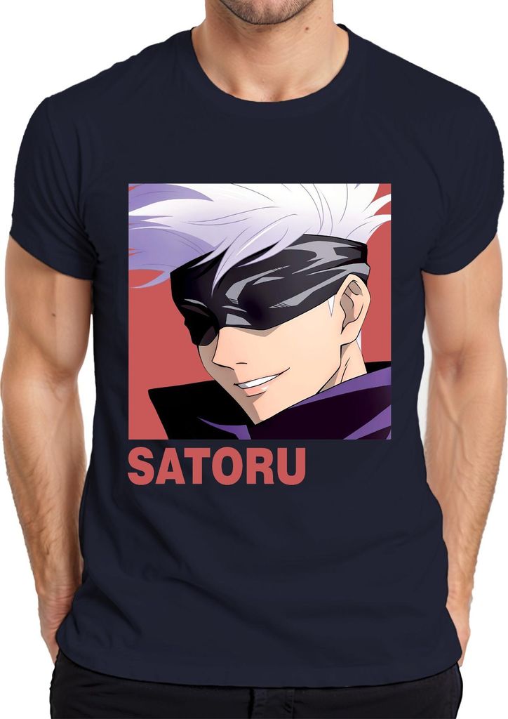 Satoru Gojo Jujutsu Kaisen Augenbinde Anime Ästhetik Fan Geschenk Herren T-Shirt, Navy, S