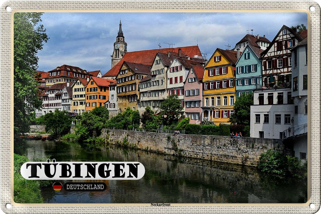 Blechschild Städte Tübingen Neckarfront Fluss Gebäude 30x20cm