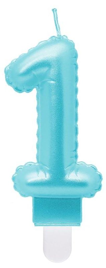 Kerze Zahl 1 hellblau "Folienballon" Produktbild 