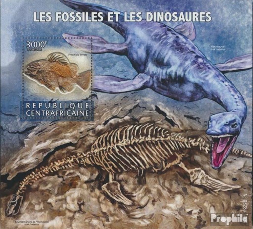Briefmarken Zentralafrikanische Republik 2015 Mi Block 1401 (kompl. Ausgabe) postfrisch Fossilien und Dinosaurier