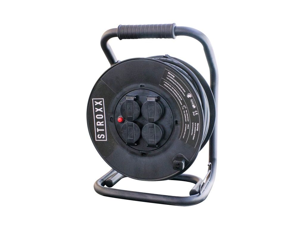 STROXX Kabeltrommel 40 m – Neopren, IP44, 4 Steckdosen, 3000 W, Überhitzungsschutz, Outdoor geeignet