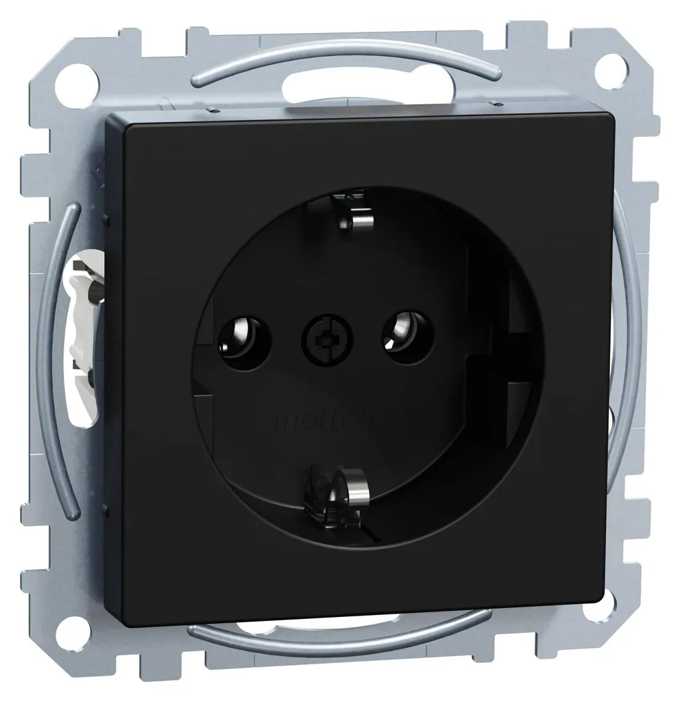 Prise Merten MEG2301-0403 M-Pure noir mat avec contact de terre SCHUKO