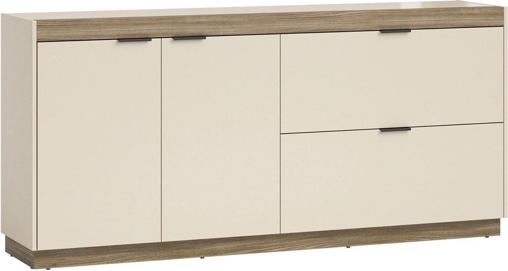 Sideboard - 183 x 86 cm - 2 Türen - 2 Schubladen - Praline Elm Nachbildung - Sandgrau