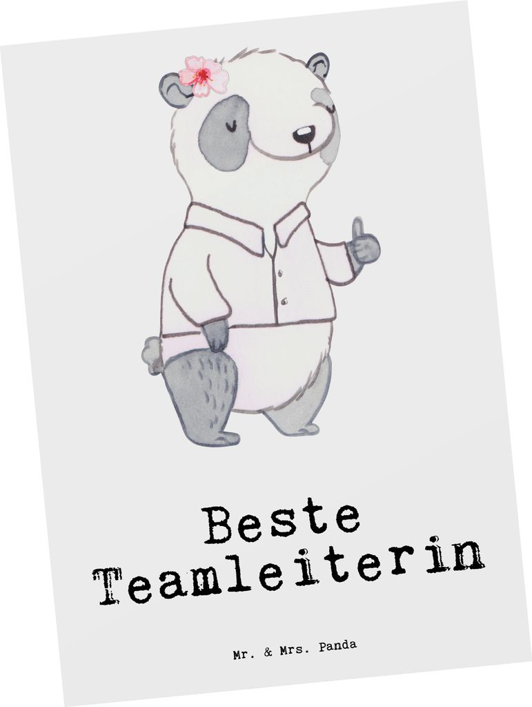 Mr. & Mrs. Panda Postkarte Panda Beste Teamleiterin - Weiß - Geschenk, Leiterin, Vorgesetzte, Fotokarte, Ansichtskarte, Ruhestand, Abschiedsgesche...
