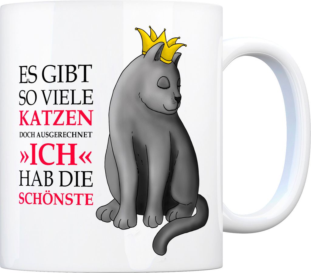 Kaffeebecher mit Katze Motiv und Spruch: Es gibt so viele Katzen, doch ...